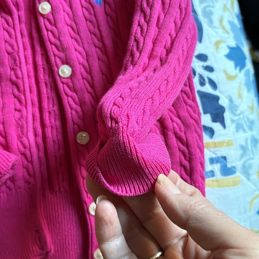 Ralph Lauren Polo Cardigan Cable Knit cotton Sz 2/2T Pink blue horse - Picture 7 of 12